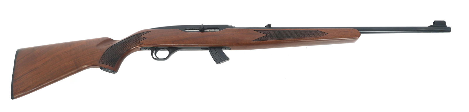 WINCHESTER MODEL 490 .22 LR CALIBER RIFLE: WINCHESTER MODEL 490 .22 LR CALIBER RIFLE Winchester Model 490 .22 LR caliber semi-automatic rifle. Checkered wood stock. Checkered Winchester butt plate. Hooded front sight. Flip up rear sight. One m