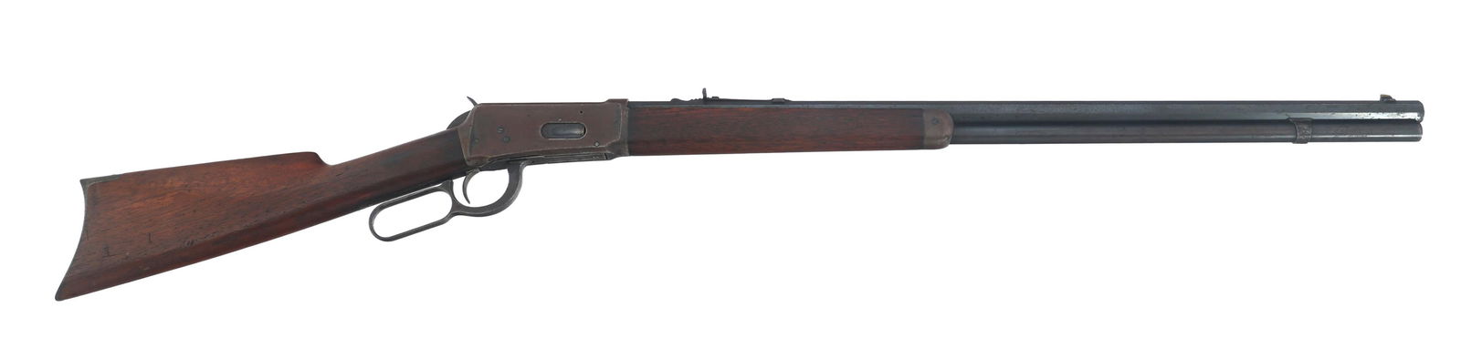 WINCHESTER MODEL 1894 .30 W.C.F. CALIBER RIFLE: WINCHESTER MODEL 1894 .30 W.C.F. CALIBER RIFLE 1901 Winchester Model 1894 .30 W.C.F. caliber lever action rifle. 26" octagonal barrel. Blade front sight. Adjustable rear sight. Wood stock. Metal butt