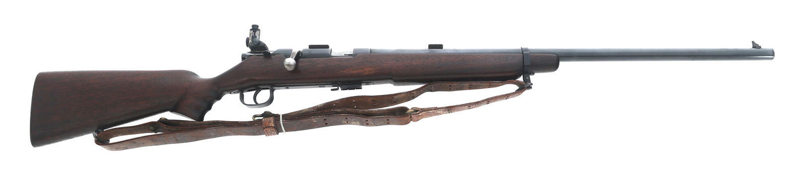 STEVENS MODEL RANGER .22 LR CALIBER RIFLE: STEVENS MODEL RANGER .22 LR CALIBER RIFLE Stevens Model Ranger .22 LR caliber bolt action target rifle. Wood stock. Steel butt plate. Leather sling. Blade front sight. Target rear sight. Caliber / Gau