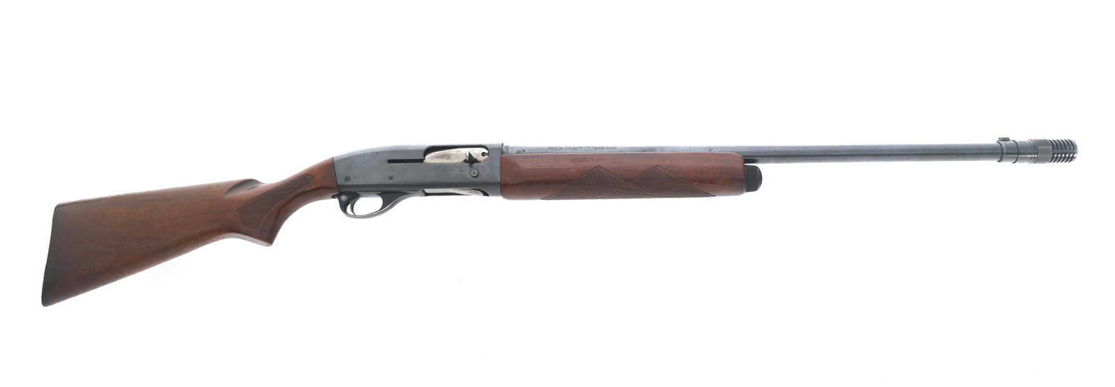 REMINGTON MODEL 11-48 12 GAUGE SHOTGUN: REMINGTON MODEL 11-48 12 GAUGE SHOTGUN Remington Model 11-48 12 gauge semi-automatic shotgun. 2 3/4 inch chamber. Poly choke. Checkered wood stock and forend. Remington composite butt plate. Bead fron