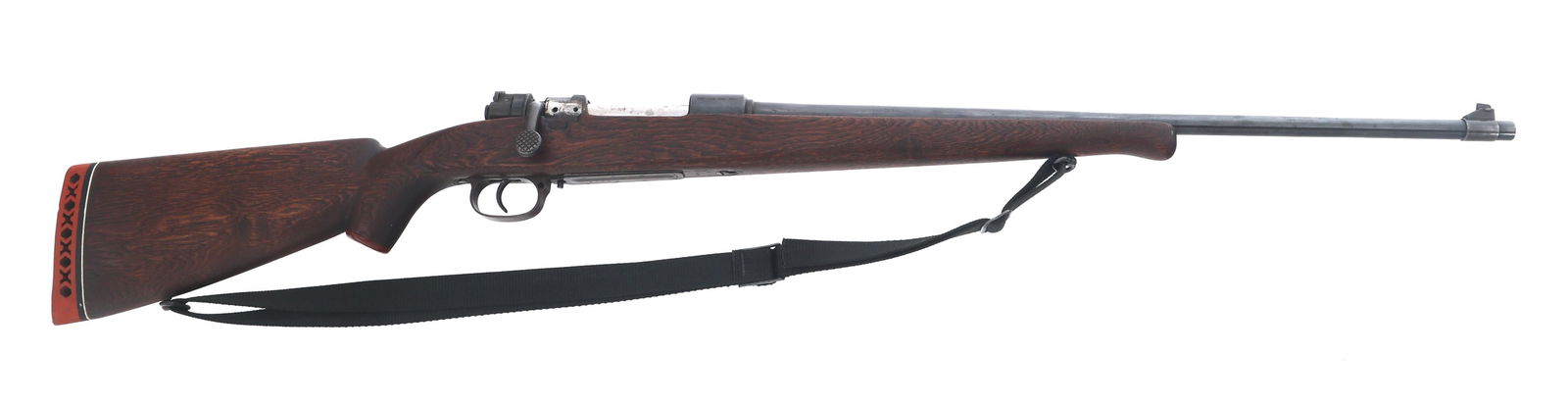 SPORTERIZED STEYR MODEL 98 7.92mm CALIBER RIFLE: SPORTERIZED STEYR MODEL 98 7.92mm CALIBER RIFLE Sporterized Steyr Model 98 7.92x57mm caliber bolt action rifle. No import stamp. Receiver stamped with Reichsadler and Waffenamt "WaA623". Bolt and safe