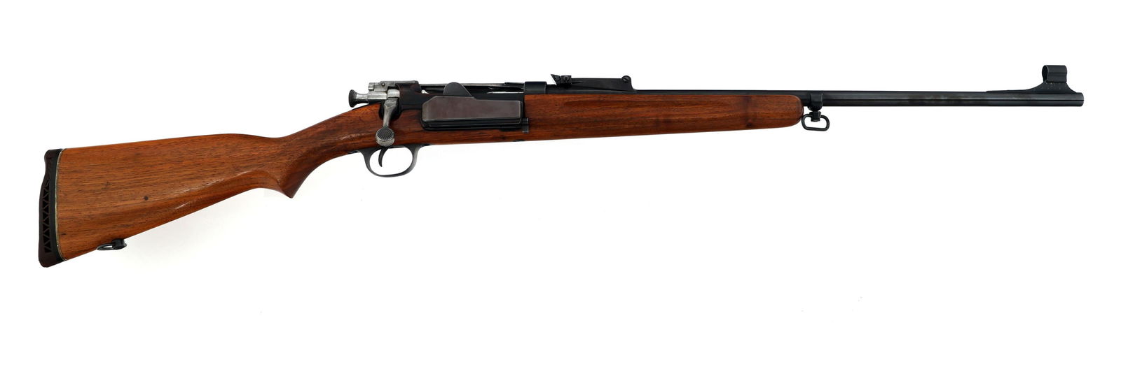 SPORTERIZED NORWAY KONGSBERG 1912/16 CARBINE: SPORTERIZED NORWAY KONGSBERG 1912/16 CARBINE Sporterized Norwegian Kongsberg Vapenfabrikk Model 1912/16 6.5x55mm caliber bolt action Krag-Jorgensen carbine. No visible import marks. Top of receiver st