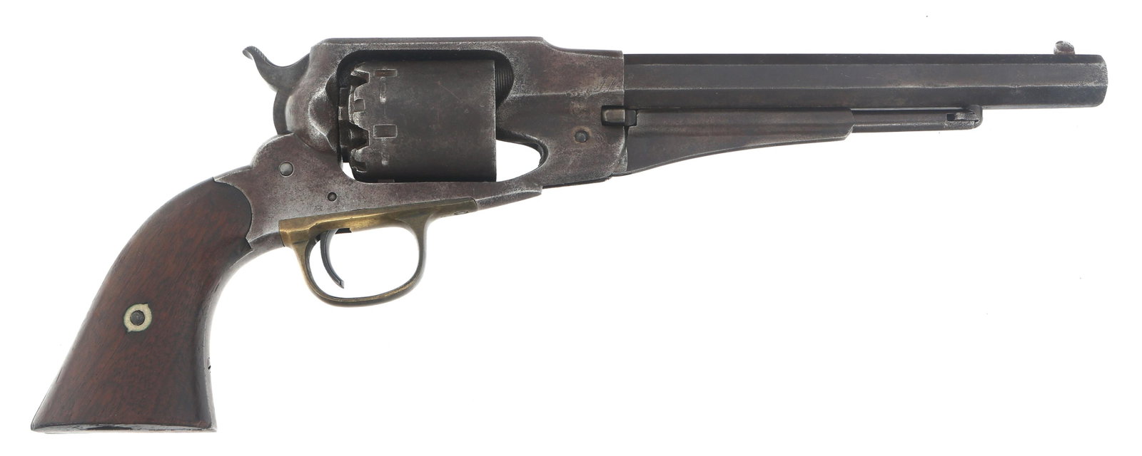 US REMINGTON NEW MODEL .44 CALIBER SA REVOLVER: US REMINGTON NEW MODEL .44 CALIBER SA REVOLVER US Remington New Model Army .44 caliber SA percussion revolver. 8 inch octagonal barrel. Six-shot smooth cylinder. Serial numbers match on frame and barr