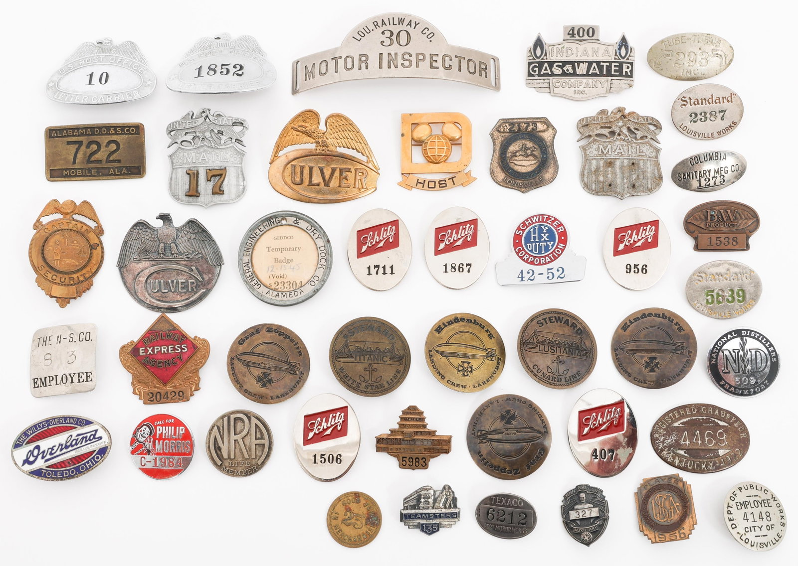 OBSOLETE US CIVILIAN & WORKER ID BADGES & PINS: OBSOLETE US CIVILIAN & WORKER ID BADGES & PINS Obsolete US Civilian and Worker ID Badges and Pins. Includes Mail Service, Railway Service, various private companies and more.