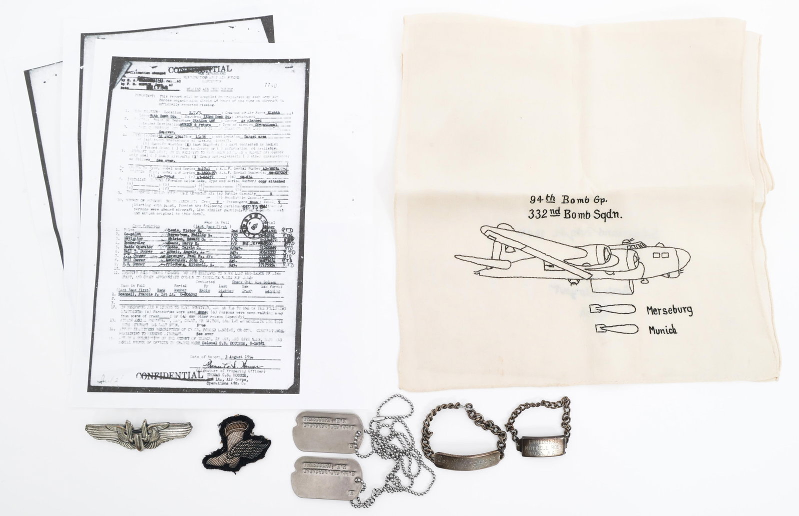 WWII USAAF NAMED 332nd BS WAIST GUNNER POW GROUP: WWII USAAF NAMED 332nd BS WAIST GUNNER POW GROUP WWII USAAF 332nd Bomb Squadron, 94th Bombardment Group, 8th Air Force B-17 Waist Gunner Swiss Internee Grouping. Named to Waist Gunner and Sergeant Mit