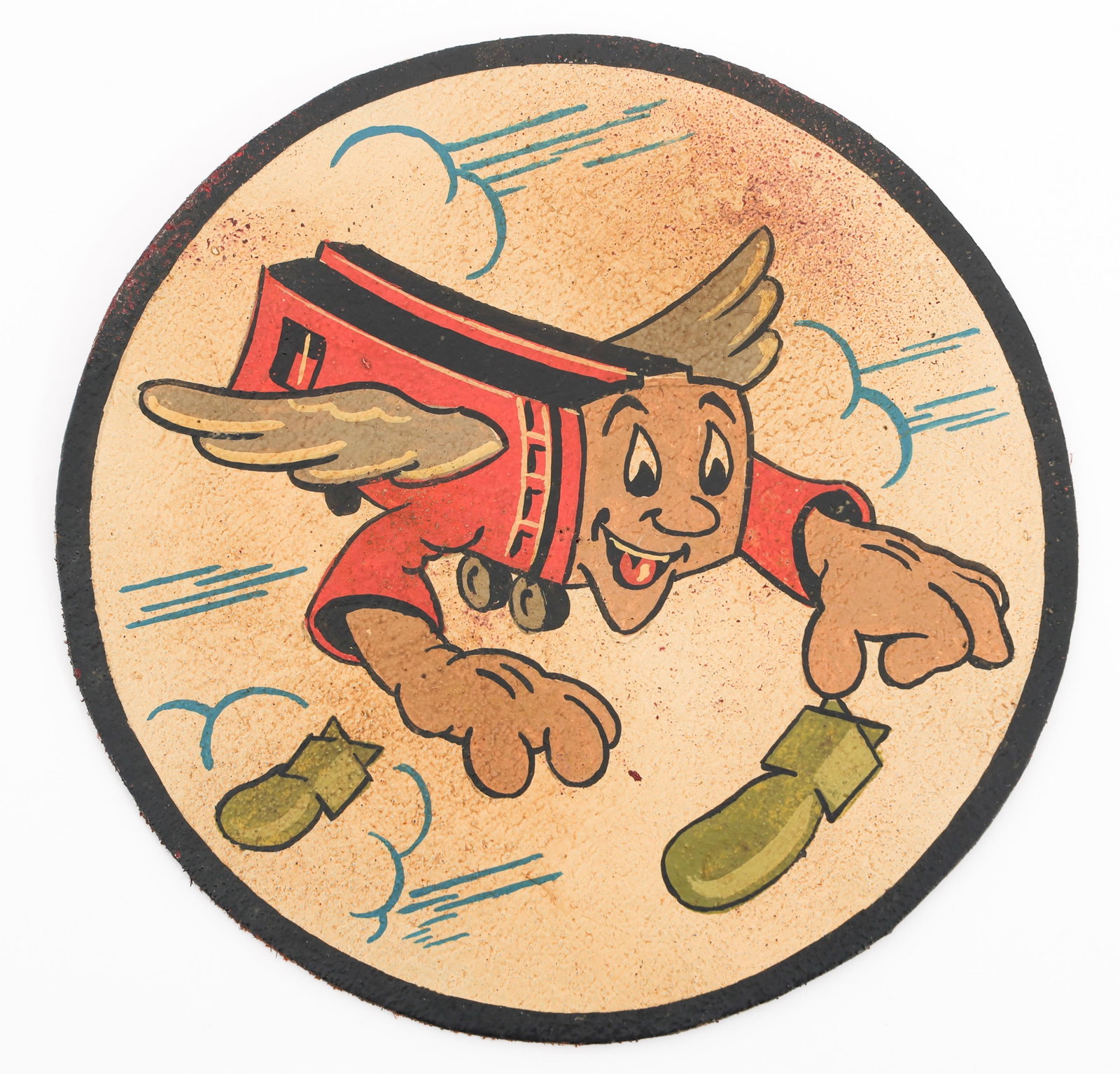 WWII USAAF 789th BS, 467th BOMB GROUP PATCH: WWII USAAF 789th BS, 467th BOMB GROUP PATCH WWII USAAF 789th Bomb Squadron, 467th Bombardment Group, 8th Air Force Patch. Painted on leather. Size: 5 1/8" Provenance: Lifetime Military Memorabilia & A