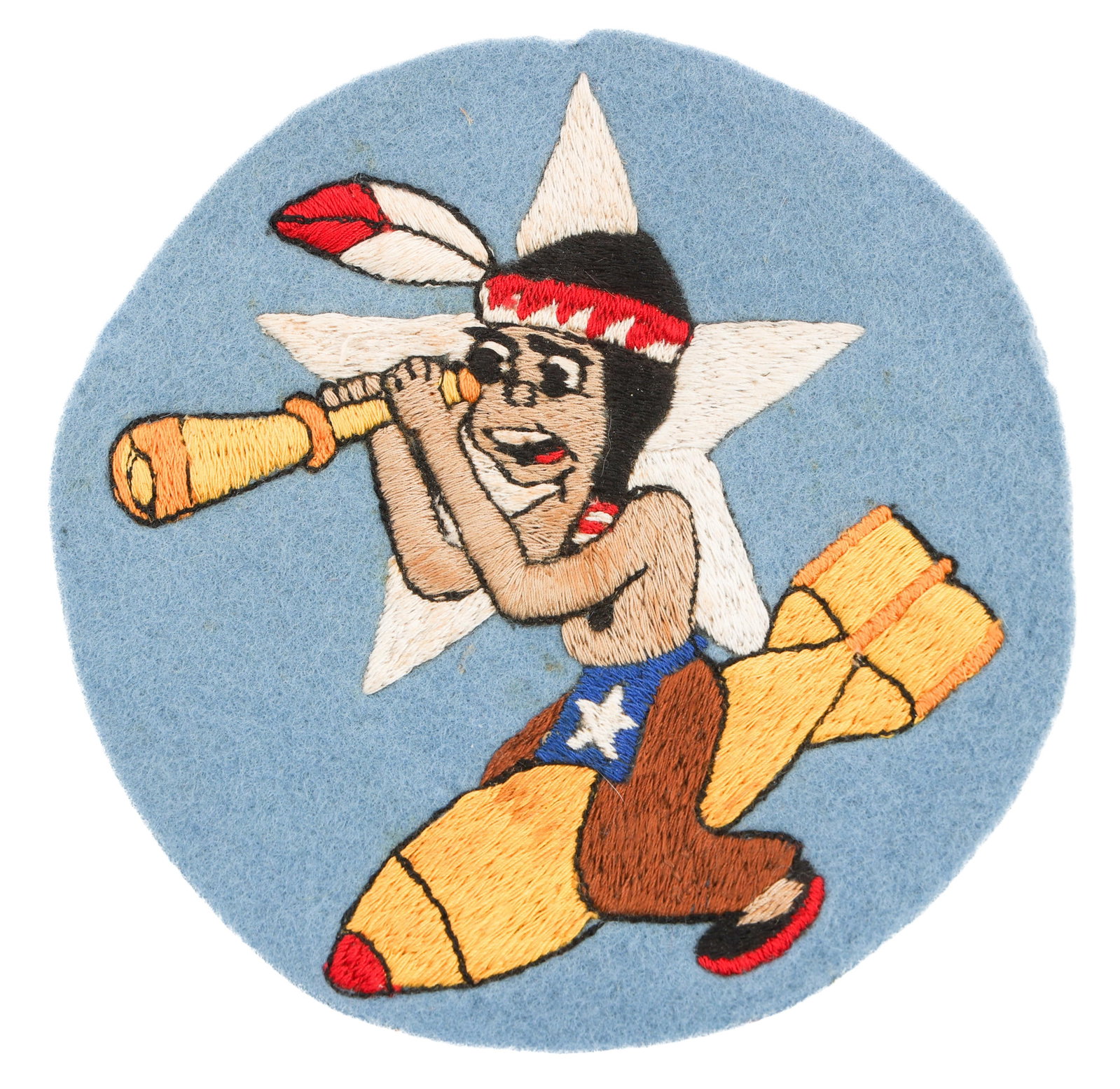 WWII USAAF 64th BS, 43rd BG AUSTRALIAN PATCH: WWII USAAF 64th BS, 43rd BG AUSTRALIAN PATCH WWII USAAF 64th Bomb Squadron, 43rd Bombardment Group, 5th Air Force Australian Made Patch. Cotton embroidery on wool. Size: 4 3/4" Provenance: Lifetime Mi