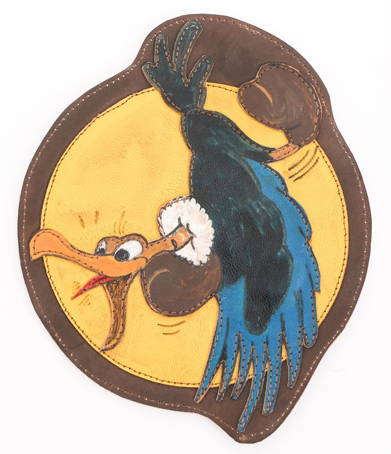 WWII USMC VMF-322 FIGHTER SQUADRON PATCH: WWII USMC VMF-322 FIGHTER SQUADRON PATCH WWII US Marine Corps VMF-322 Fighter Squadron Patch. Multi-piece, hand painted leather construction. Size: 4" Provenance: Lifetime Military Memorabilia & Arms 