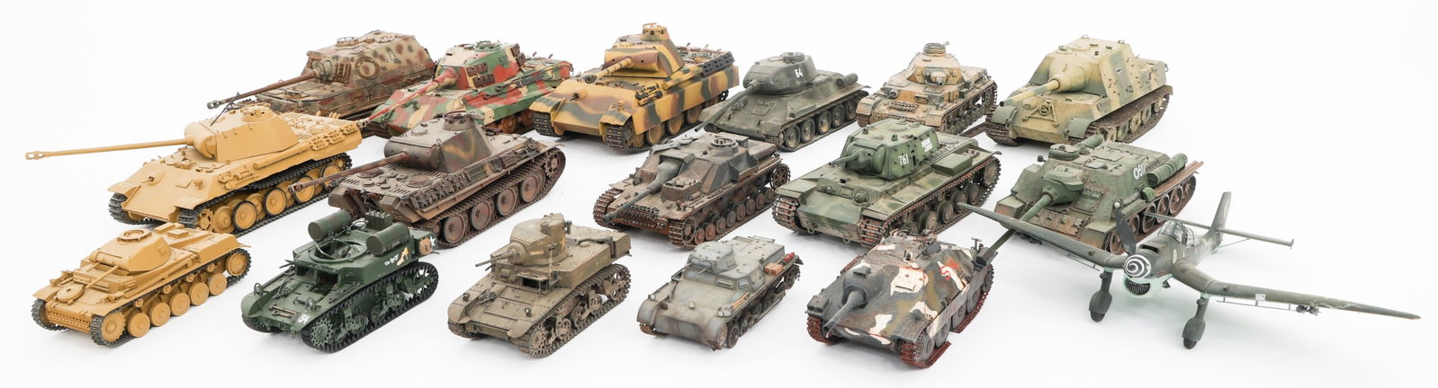 WWII GERMAN & SOVIET MODEL VEHICLES: WWII GERMAN & SOVIET MODEL VEHICLES WWII German & Soviet Model Vehicles. Includes Stuka dive bomber aircraft, German tanks, and Soviet T-34. All are plastic construction. Size: 5 1/2" to 9 x 3" to 11"