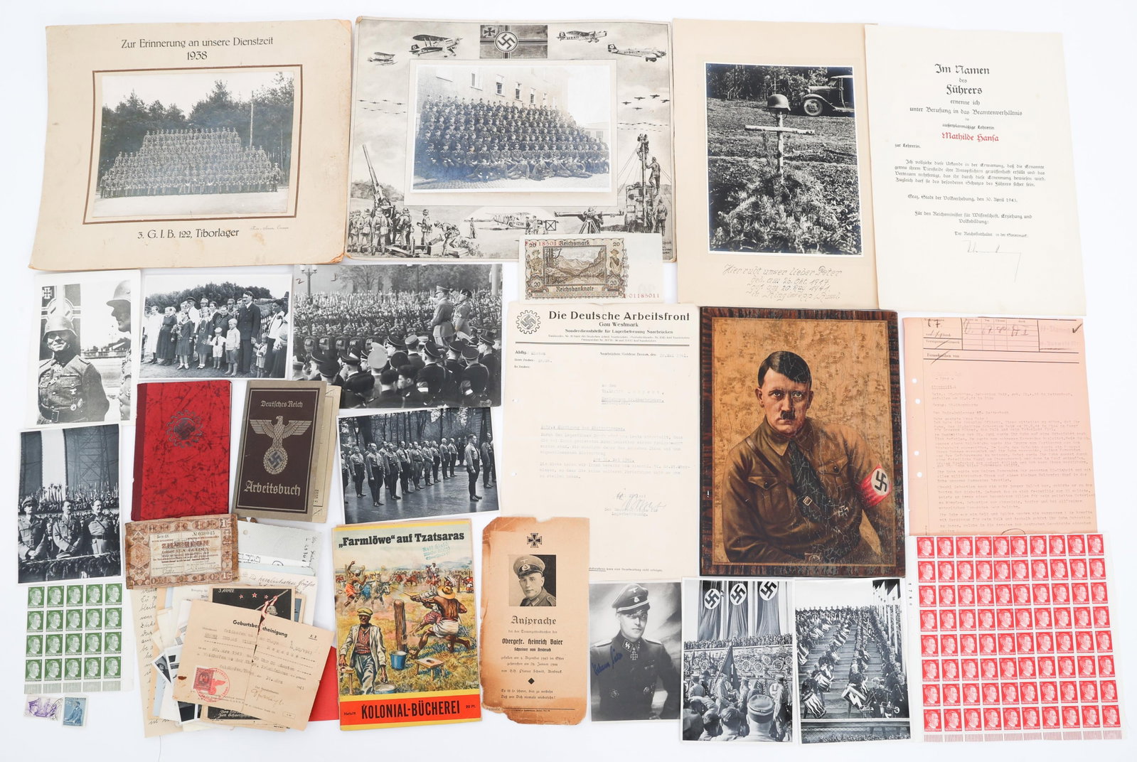 WWII GERMAN WARTIME MAIL & EPHEMERA: WWII GERMAN WARTIME MAIL & EPHEMERA WWII German Wartime Correspondence, Documents, and Postcards. Includes wartime correspondence with envelopes, Adolf Hitler postage stamps, cigarette cards, Waffen S