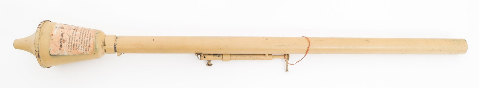 PANZERFAUST 30 PAINTED REPLICA MODEL: PANZERFAUST 30 PAINTED REPLICA MODEL Panzerfaust 30 Painted Replica Model. Spray painted with sticker present on one side. Size: 40" Provenance: Estate Militaria & Arms Collection of Dr. Steven D. Nic