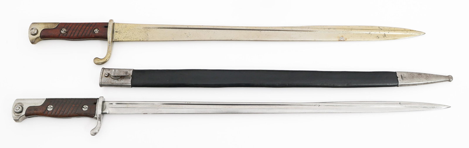 IMPERIAL GERMAN M1898 BAYONETS: IMPERIAL GERMAN M1898 BAYONETS Imperial German M1898 Bayonets. One is marked by C. G. Haenel. One scabbard. Blade Length: 19 1/2" to 20 1/2" Total Length: 24 3/4" to 25 1/2"