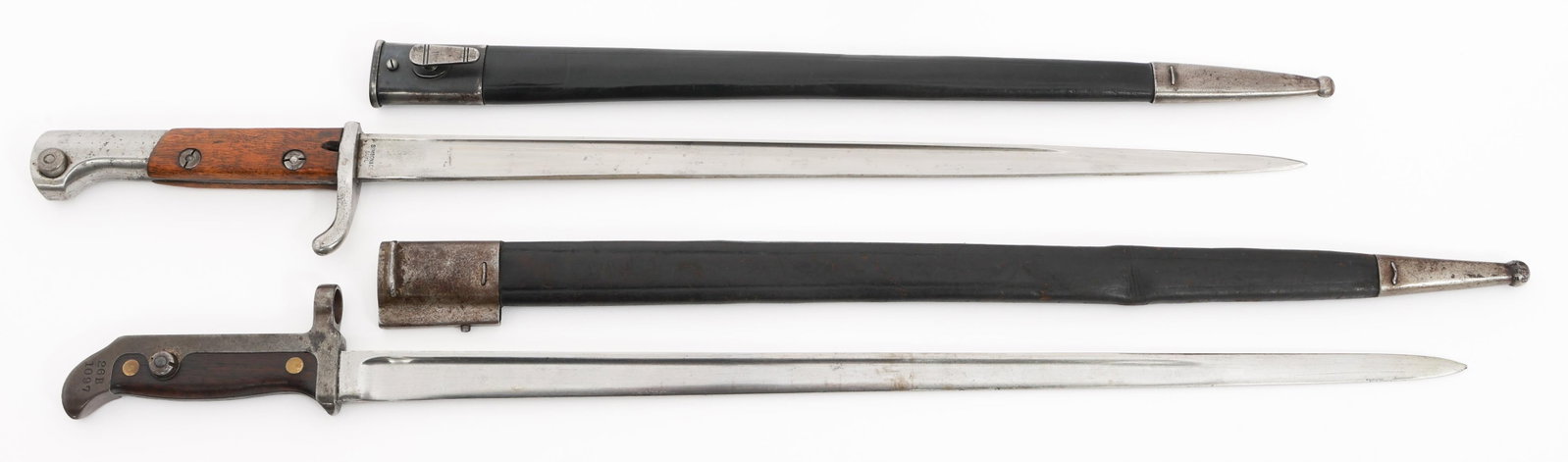 WWI IMPERIAL GERMAN BAVARIAN & DANISH BAYONETS: WWI IMPERIAL GERMAN BAVARIAN & DANISH BAYONETS WWI Imperial German Bavarian & Danish Bayonets. (1) Imperial German Bavarian S14 Converted M1903 Greek Bayonet. Bright, T-back blade. Maker marked by Sim