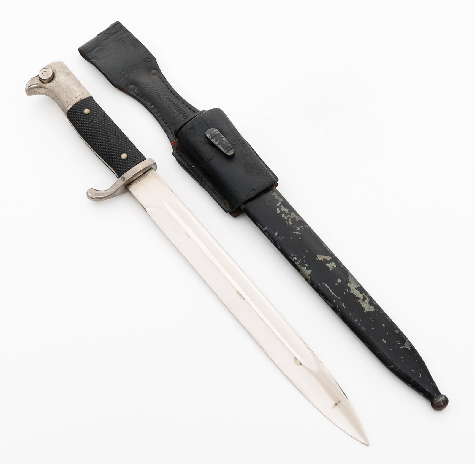 WWII GERMAN K98 DRESS BAYONET by CARL SCHMIDT: WWII GERMAN K98 DRESS BAYONET by CARL SCHMIDT WWII German K98 Dress Bayonet by Carl Schmidt & Sohn. Single edged, bright blade with fuller. Maker mark of Carl Schmidt and Sohn etched on the ricasso. N