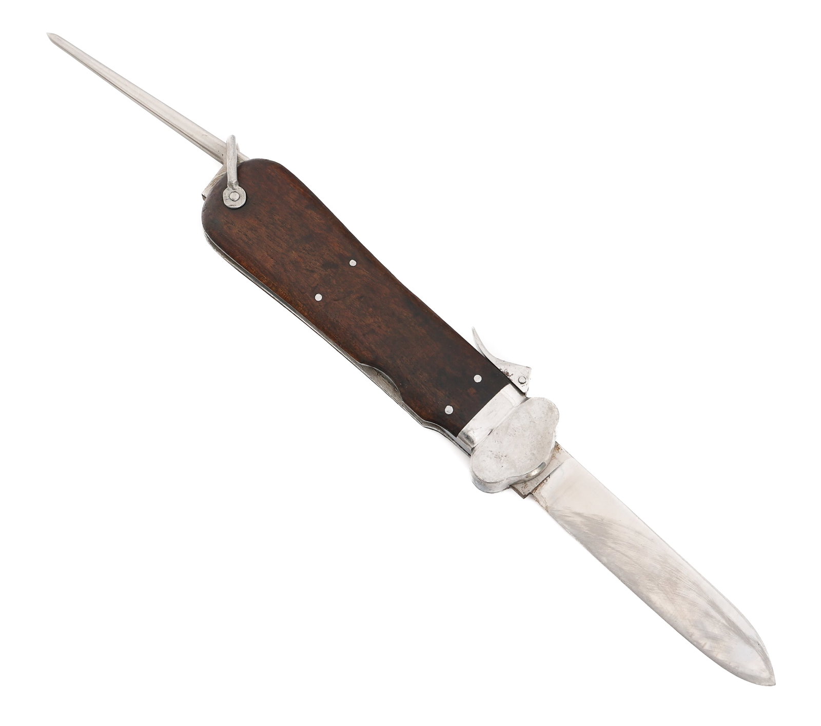WWII GERMAN PARATROOPER NON-TAKEDOWN GRAVITY KNIFE: WWII GERMAN PARATROOPER NON-TAKEDOWN GRAVITY KNIFE WWII German Paratrooper Non-Takedown Gravity Knife. Single edged, stainless steel blade. Maker mark of Paul Weyersberg and Rostfrei etched on the bla