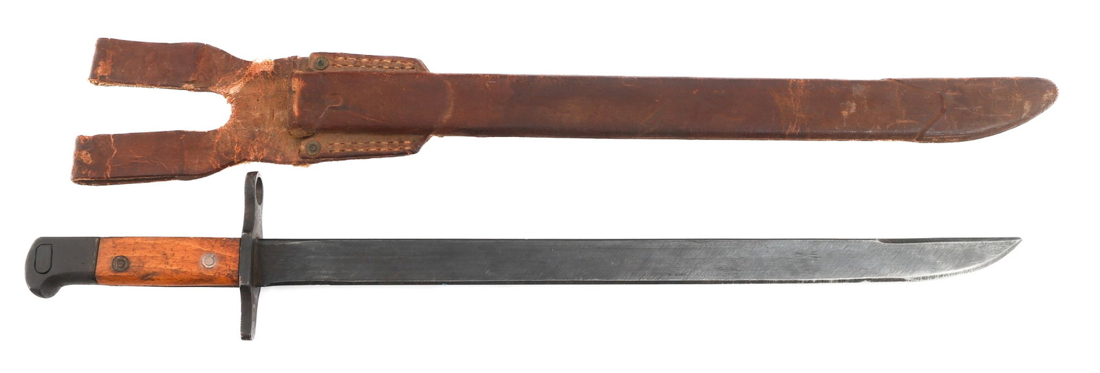 WWII JAPANESE TYPE 30 BAYONET & CANVAS SCABBARD: WWII JAPANESE TYPE 30 BAYONET & CANVAS SCABBARD WWII Imperial Japanese Type 30 Bayonet. Single edged, blued blade. No visible maker mark on the blade. Blued steel hilt with wood grip. Rubberized canva