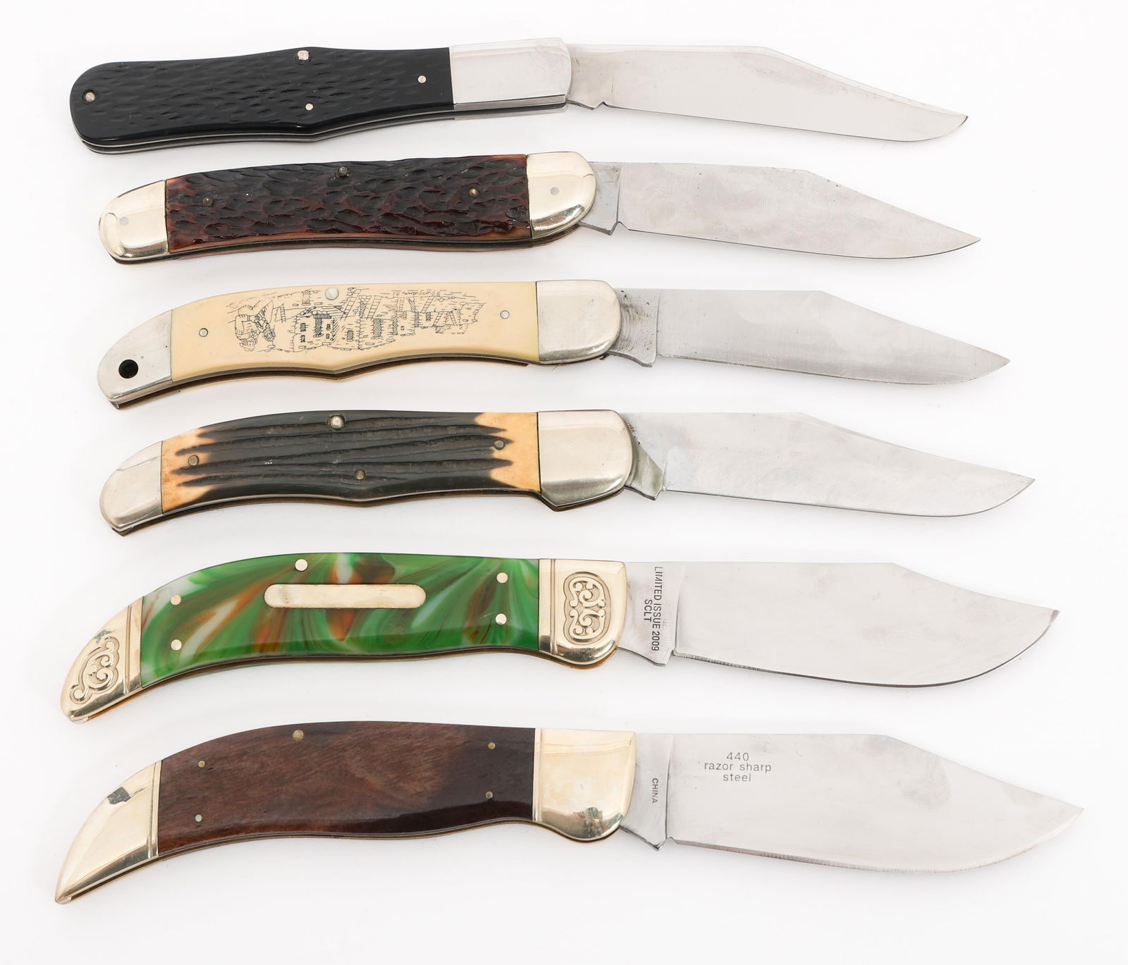 FOLDING POCKET KNIVES - SCHRADE, KABAR: FOLDING POCKET KNIVES - SCHRADE, KABAR Civilian Folding Pocket Knives. Makers include Schrade, Queen Steele, Winchester, Kabar, and more. Blade Length: 4" to 4 1/4" Total Length: 9" to 9 3/4"