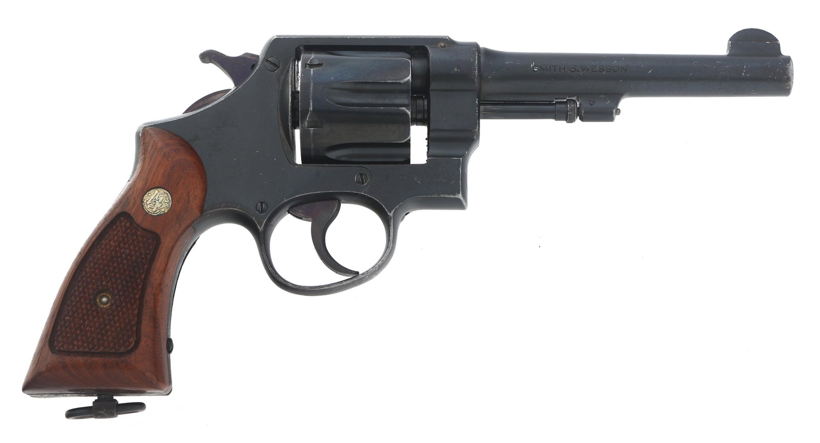 1937 BRAZILIAN SMITH & WESSON MODEL 1917 REVOLVER: 1937 BRAZILIAN SMITH & WESSON MODEL 1917 REVOLVER 1937 Brazilian Contract Smith & Wesson Model 1917 .45 caliber double action revolver. Brazilian crest with 1937 stamped on right frame. Blued finish.