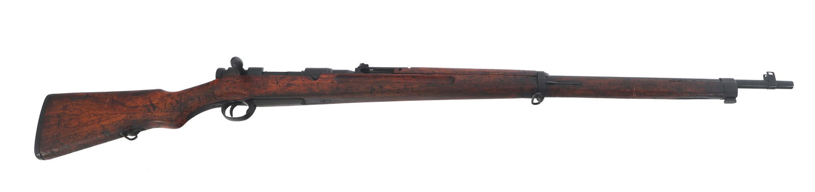 WWII JAPANESE NAGOYA TYPE 38 6.5x50mm RIFLE: WWII JAPANESE NAGOYA TYPE 38 6.5x50mm RIFLE WWII Japanese Nagoya Type 38 6.5x50mmSR caliber bolt action Arisaka rifle. No visible import marks. Series 26. Top of receiver stamped Type 38. Intact mum.