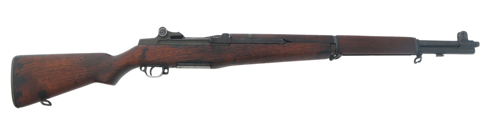 US SPRINGFIELD M1 GARAND 30-06 CALIBER RIFLE: US SPRINGFIELD M1 GARAND 30-06 CALIBER RIFLE US Springfield Armory M1 Garand .30-06 caliber semi automatic rifle. Import stamped Blue Sky on left side of barrel near muzzle. Front protected blade sigh