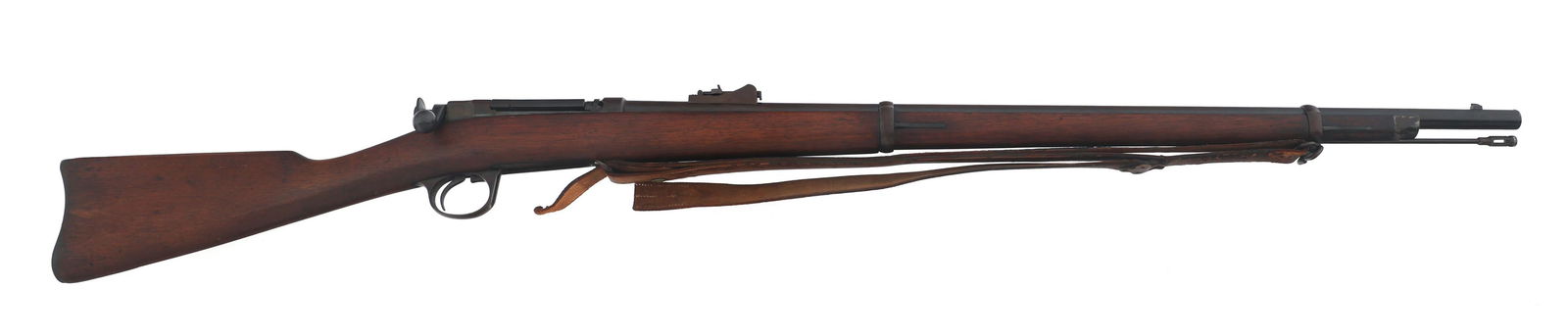 REMINGTON-LEE MODEL 1885 NAVY .45-70 CALIBER RIFLE: REMINGTON-LEE MODEL 1885 NAVY .45-70 CALIBER RIFLE Remington-Lee Model 1885 Navy .45-70 caliber bolt action rifle. Blued finish. Top of receiver stamped U.S.N. anchor No 3396 H.H.F.. Left side of rece
