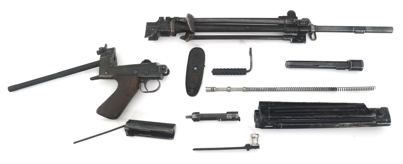 FN MODEL FAL 7.62x51mm MACHINE GUN PARTS KIT: FN MODEL FAL 7.62x51mm MACHINE GUN PARTS KIT FN Model FAL 7.62x51mm machine gun parts kit. Bottom receiver, pistol grip, and trigger assembly. Barrel with flash hider, front sight, gas tube, and bipod