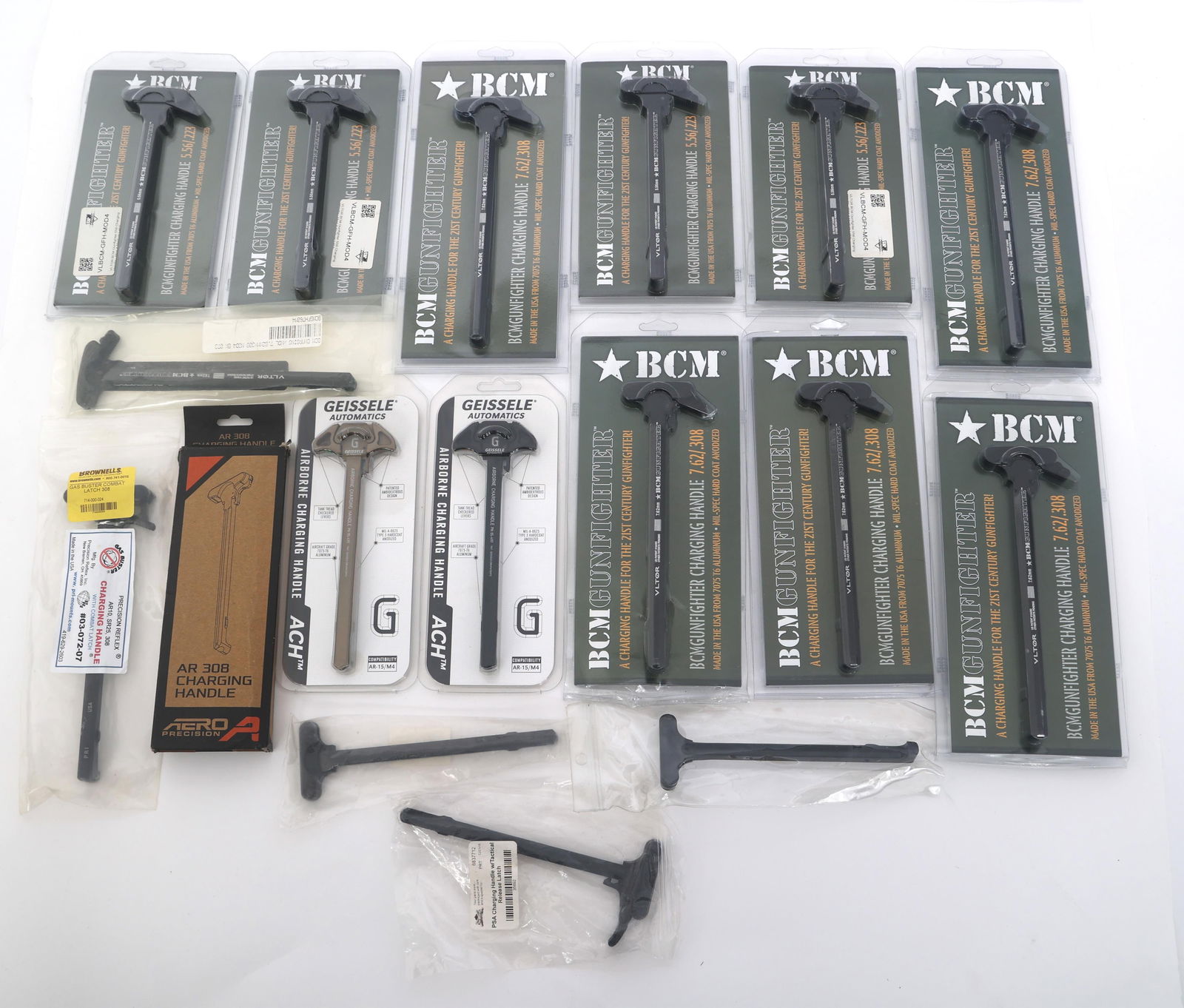 SPORTING RIFLE CHARGING HANDLES: SPORTING RIFLE CHARGING HANDLES Sporting rifle charging handles for 5.56/.223 -7.62/.308 . Brands include Bravo Company, Geissele, Aero Precision and more. Provenance: Lifetime Firearm Collection of G