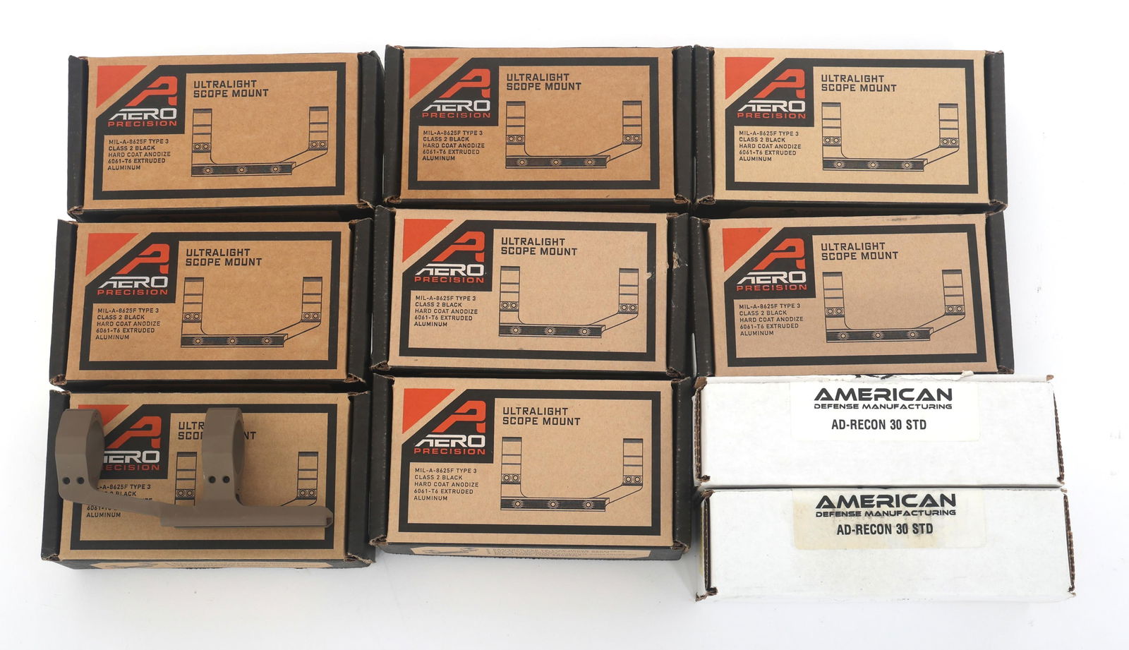 AERO & BROWNELLS 30mm SCOPE MOUNTS: AERO & BROWNELLS 30mm SCOPE MOUNTS Lot of 10 30mm scope mounts. Brands include Aero Precision and Brownells. Provenance: Lifetime Firearm Collection of Gerald L. Bruno Jr. (1959-2024 | Woodhaven, Mich