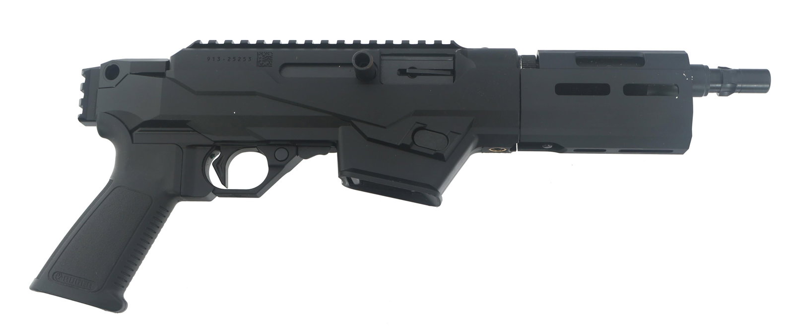 RUGER MODEL PC CHARGER 9x19mm CALIBER PISTOL: RUGER MODEL PC CHARGER 9x19mm CALIBER PISTOL Ruger model PC Charger 9x19mm caliber take down pistol. Three point lug on muzzle. Changeable charging handle. Top picatinny rail. Rear buttstock picatinny