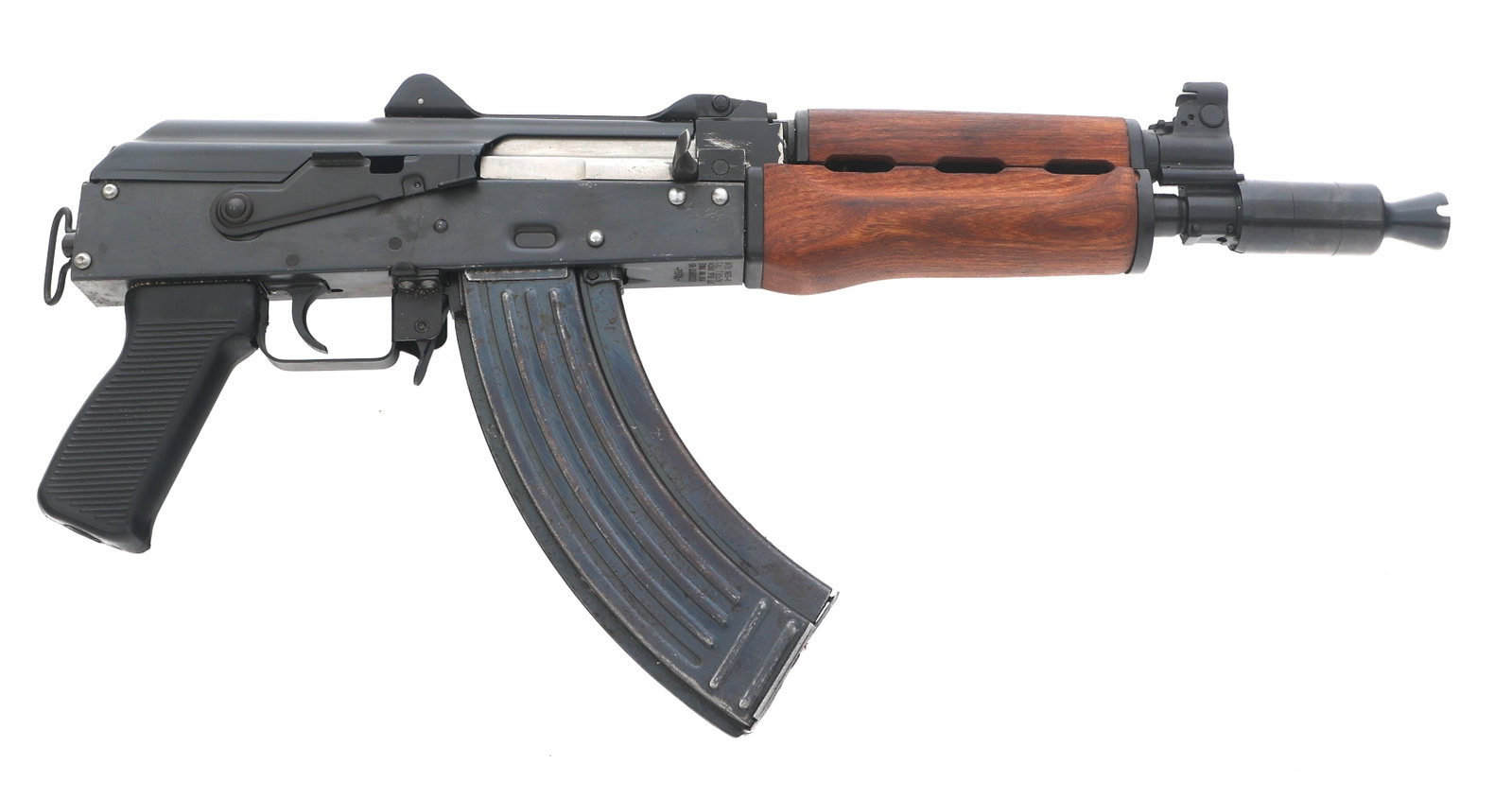 NODAK SPUD MODEL NDS-6 7.62x39mm CAL PISTOL: NODAK SPUD MODEL NDS-6 7.62x39mm CAL PISTOL Nodak Spud LLC Model NDS-6 7.62x39mm caliber semi-automatic pistol. Composite pistol grip. Wood forend. Sling swivel. Protected post front sight. Flip rear 