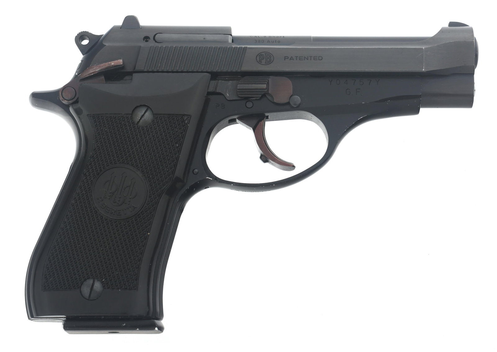 BERETTA MODEL 85 BB 380 ACP CALIBER PISTOL: BERETTA MODEL 85 BB 380 ACP CALIBER PISTOL Beretta Model 85 BB .380 ACP caliber semi automatic pistol. Import stamped "PWA". Blued finish. Checkered composite grips. Fixed sights. One magazine. Calibe