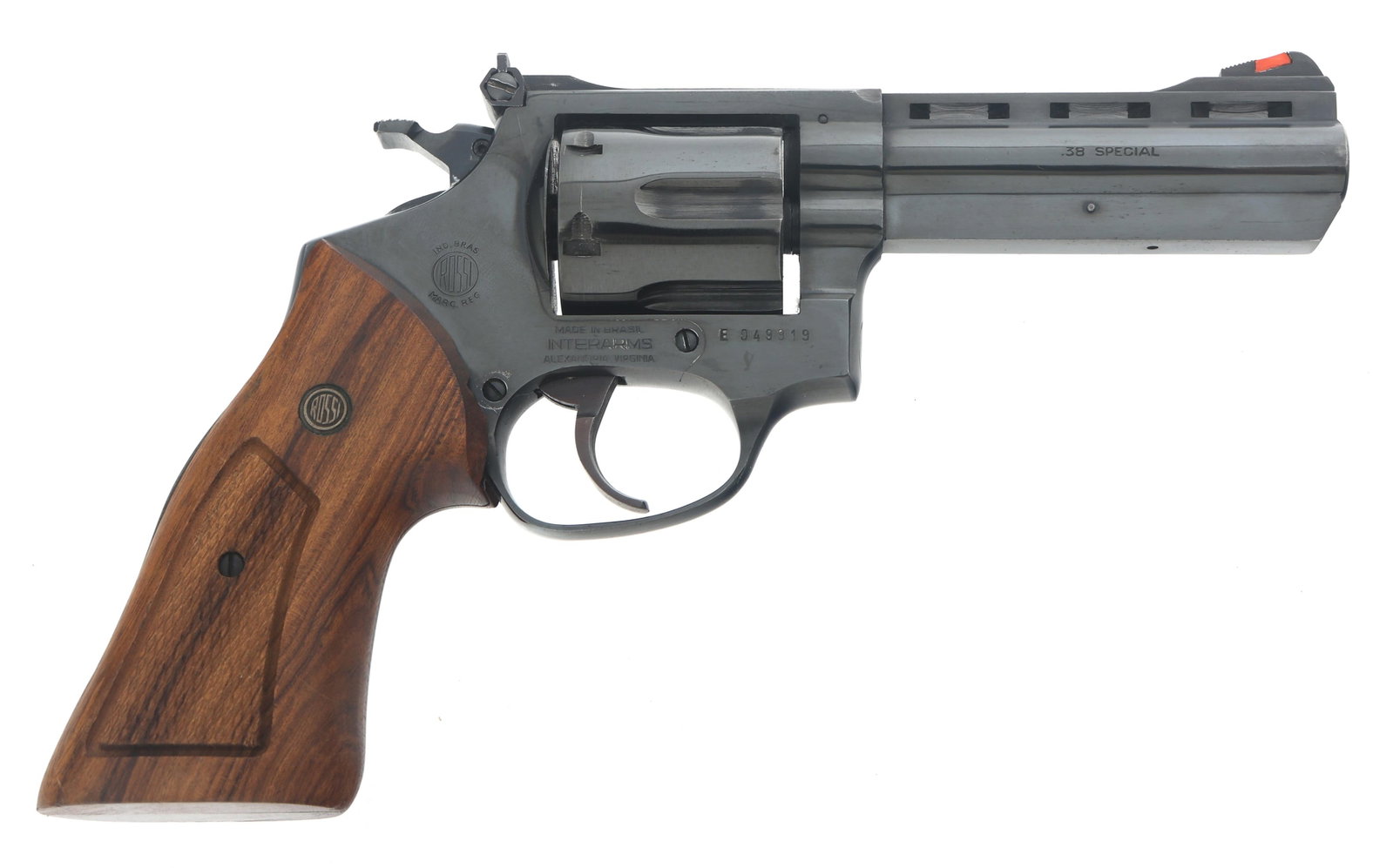 ROSSI M951 .38 SPL CALIBER DA REVOLVER: ROSSI M951 .38 SPL CALIBER DA REVOLVER Rossi Model 951 .38 Special caliber double action revolver. Import stamped "Interams". Blued finish. Checkered wood grips with Rossi medallion. Adjustable rear s