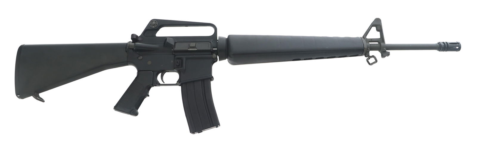 OLYMPIC ARMS MODEL CAR-AR 5.56mm CALIBER RIFLE: OLYMPIC ARMS MODEL CAR-AR 5.56mm CALIBER RIFLE Olympic Arms model CAR-AR 5.56mm caliber semi automatic rifle. Bird cage flash hider. Bayonet lug. Front sight post with adjustable front sight. Rear adj