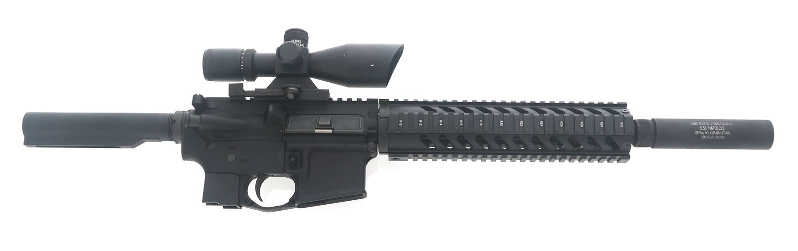 PALMETTO STATE MODEL PA-15 5.56x45mm CALIBER RIFLE: PALMETTO STATE MODEL PA-15 5.56x45mm CALIBER RIFLE Palmetto State Armory Model PA-15 5.56x45mm caliber semi automatic rifle. Flat top receiver with forward assist. Quad rail hand guard. Guntec USA sli