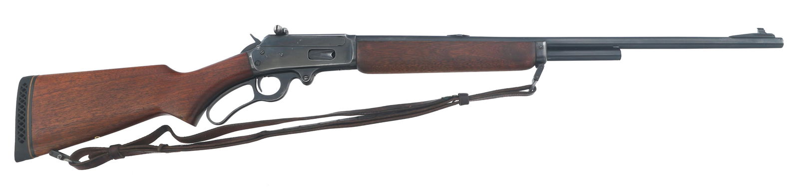 MARLIN MODEL 36A .30-30 CALIBER LEVER ACTION RIFLE: MARLIN MODEL 36A .30-30 CALIBER LEVER ACTION RIFLE Marlin Model 36A .30-30 caliber lever action rifle. Blued finish. Wood stock. Redfield adjustable rear sight. Leather sling. Caliber / Gauge: 30-30 B