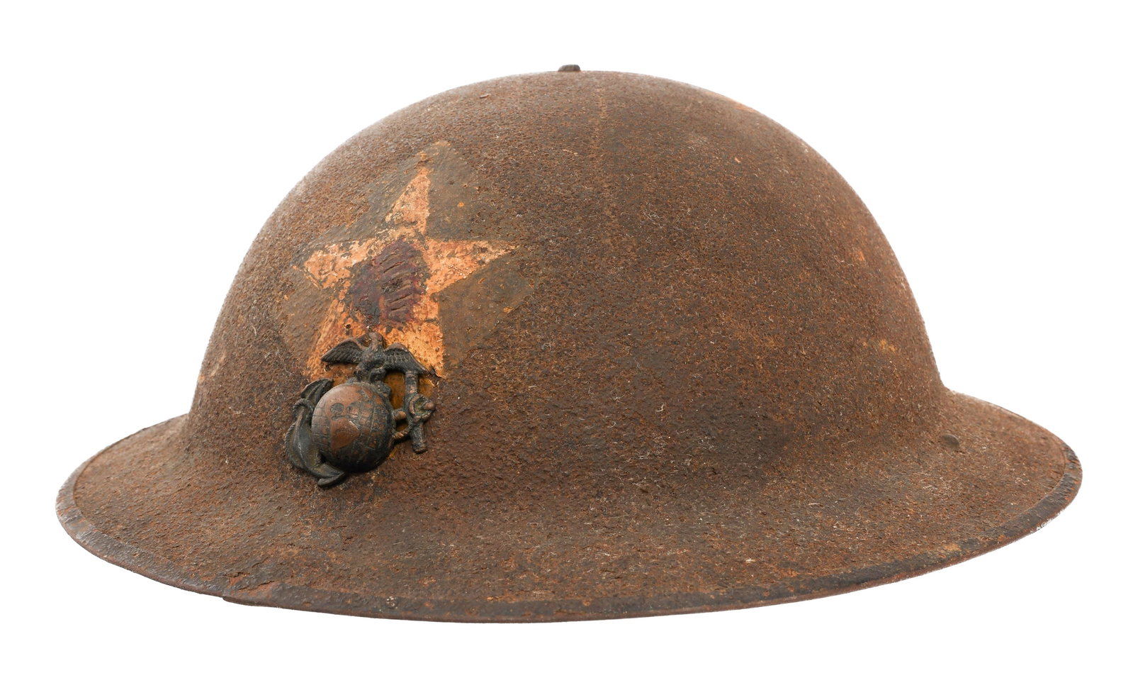WWI USMC 6th MARINE REGIMENT M1917 HELMET WITH EGA: WWI USMC 6th MARINE REGIMENT M1917 HELMET WITH EGA WWI US AEF 2nd Division, 6th Marine Regiment M1917 "Doughboy" Helmet. Pattern 1892 Enlisted EGA badge and 2nd Division, 6th Marine Regiment insignia 