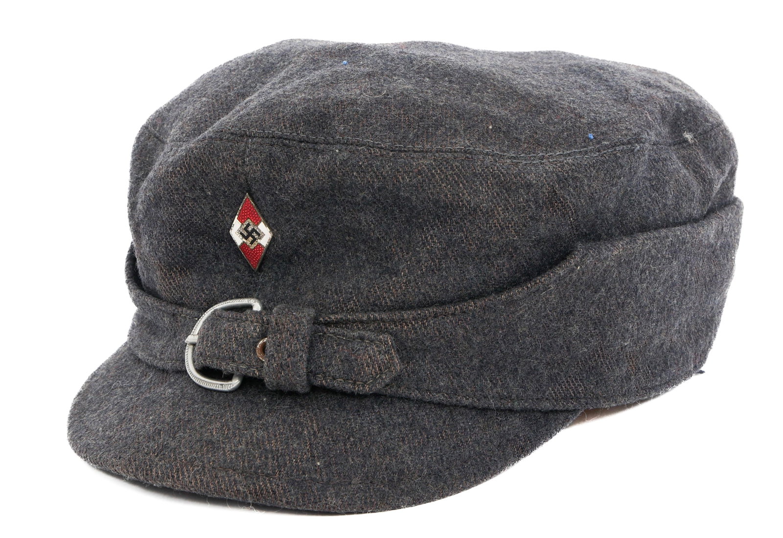 WWII GERMAN HITLER YOUTH FLAK HELPER'S FIELD CAP: WWII GERMAN HITLER YOUTH FLAK HELPER'S FIELD CAP WWII German Hitler Youth Flak Helper's Field Cap. Fine wool construction with HJ diamond pin. RZM tag and leather sweatband present.