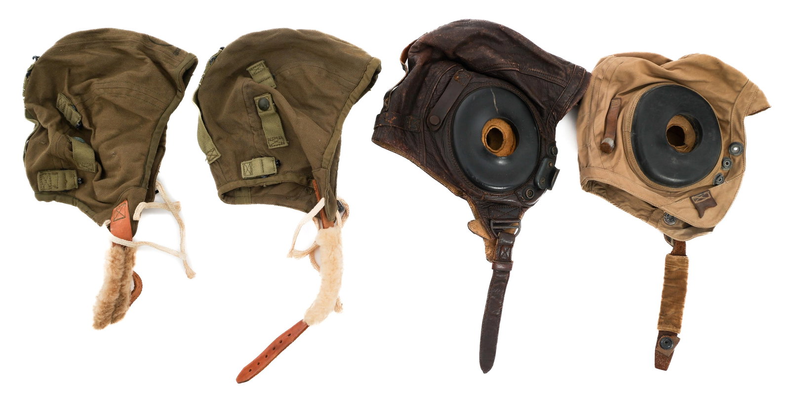 WWII USAAF AN-H-15, A-9 & A-11 FLIGHT HELMETS: WWII USAAF AN-H-15, A-9 & A-11 FLIGHT HELMETS WWII USAAF Flight Helmets. Tags present. (1) AN-H-15. (2) A-9. (1) A-11.