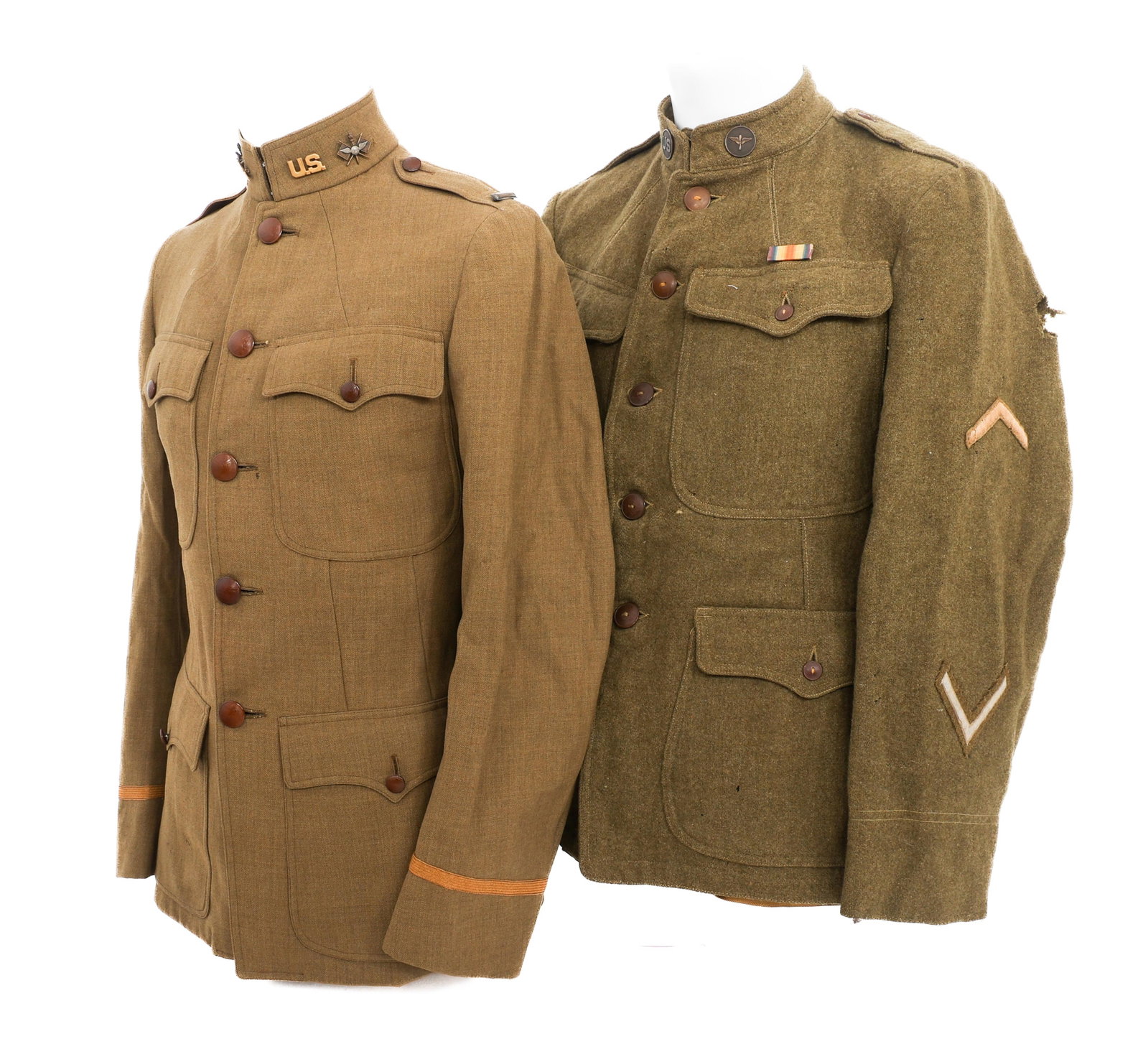 WWI US ARMY 151st AERO & AVIATION SIGNALS TUNICS: WWI US ARMY 151st AERO & AVIATION SIGNALS TUNICS WWI AEF US Army Air Service 151st Aero Squadron Enlisted and Aviation Signals Officer Uniforms. (1) 151st Aero Squadron Enlisted Tunic. Includes collar