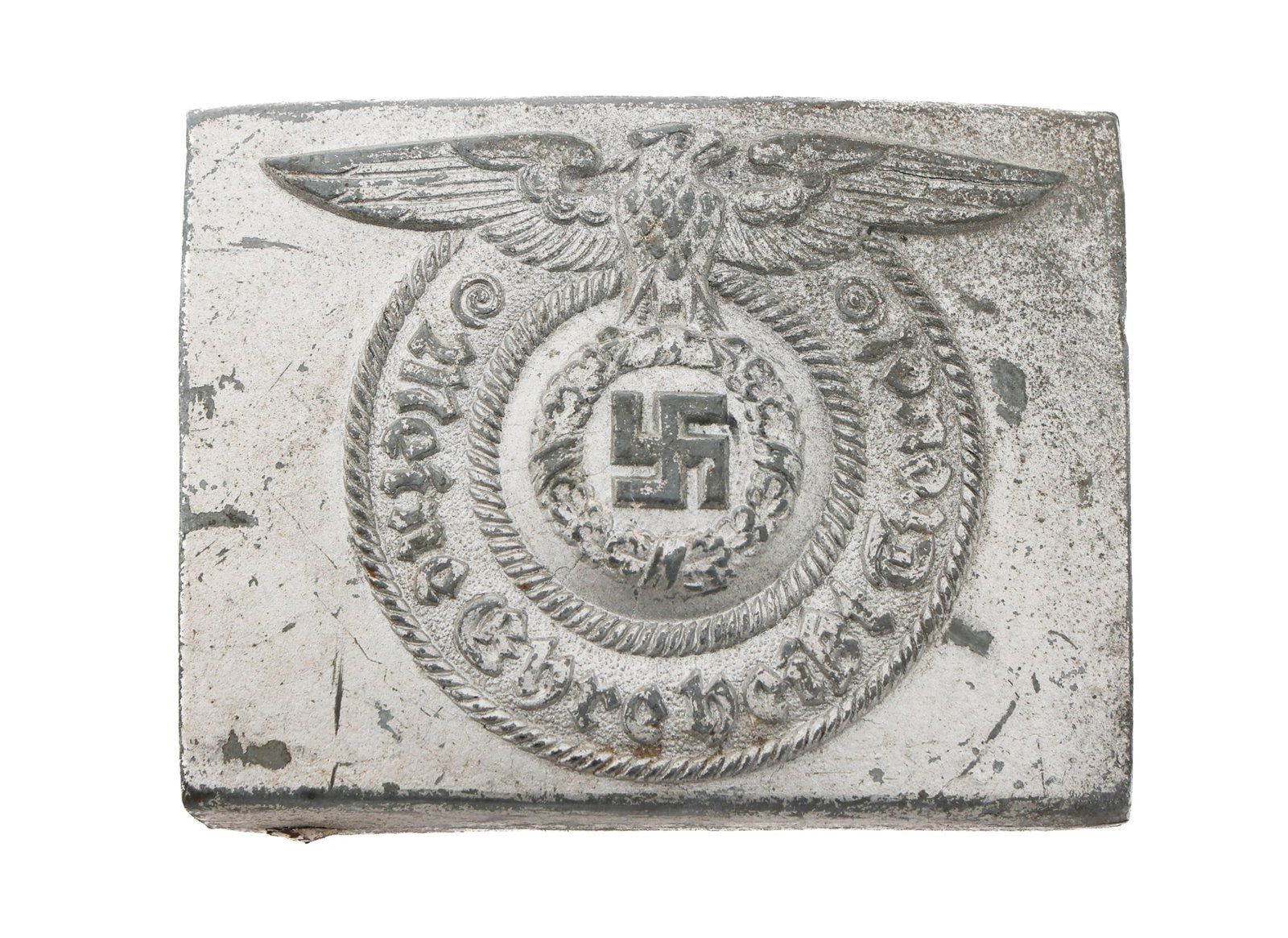 WWII GERMAN ZINC INJECTED SS EM BUCKLE RZM 822/42: WWII GERMAN ZINC INJECTED SS EM BUCKLE RZM 822/42 WWII German Zinc Injected SS Enlisted Man Belt Buckle. Maker marked by RZM 822/42.