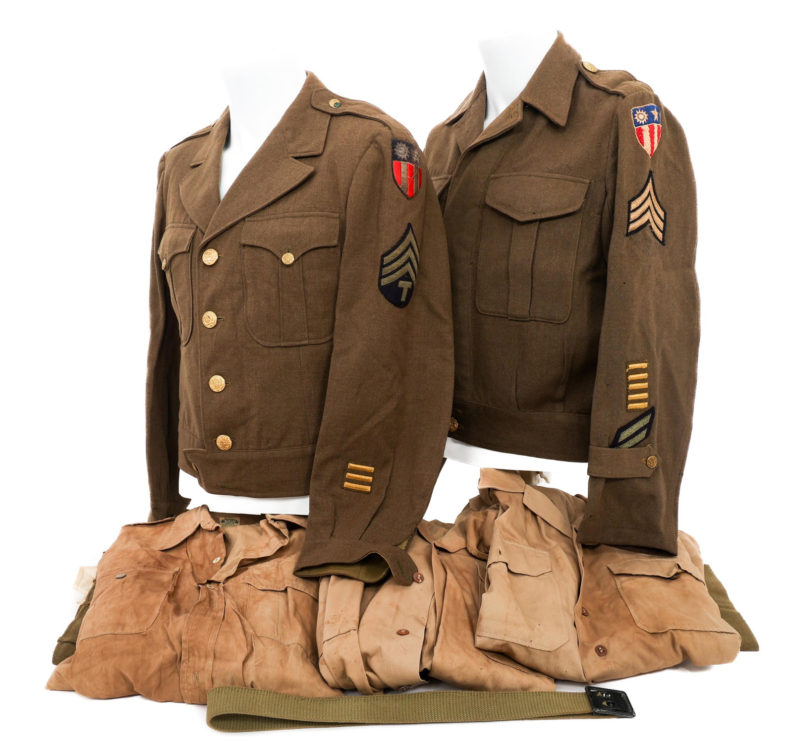 WWII US CBI AUSTRALIAN MADE IKE JACKET & UNIFORMS: WWII US CBI AUSTRALIAN MADE IKE JACKET & UNIFORMS WWII US Army CBI Australian Made Ike Jacket & Uniform Items. (1) CBI Australian Made Ike Jacket. CBI shoulder patch, rank insignia, and service & over
