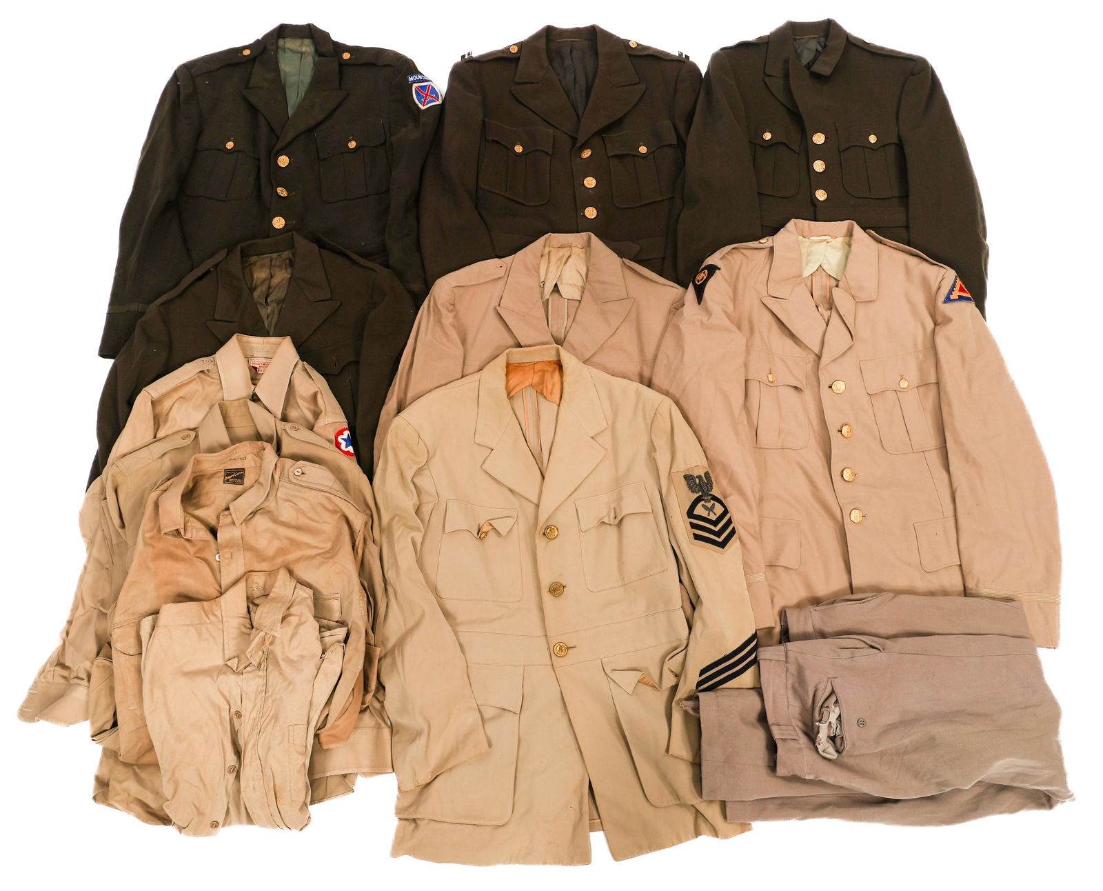 WWII US 4th & 7th ARMY SERVICE TUNICS & SHIRTS: WWII US 4th & 7th ARMY SERVICE TUNICS & SHIRTS WWII US Armed Forces Service Tunics and Shirts. (7) Tunics. Patches include 4th Army, 7th Army, 10th Mountain Division, CPO and more. (4) Service Shirt.
