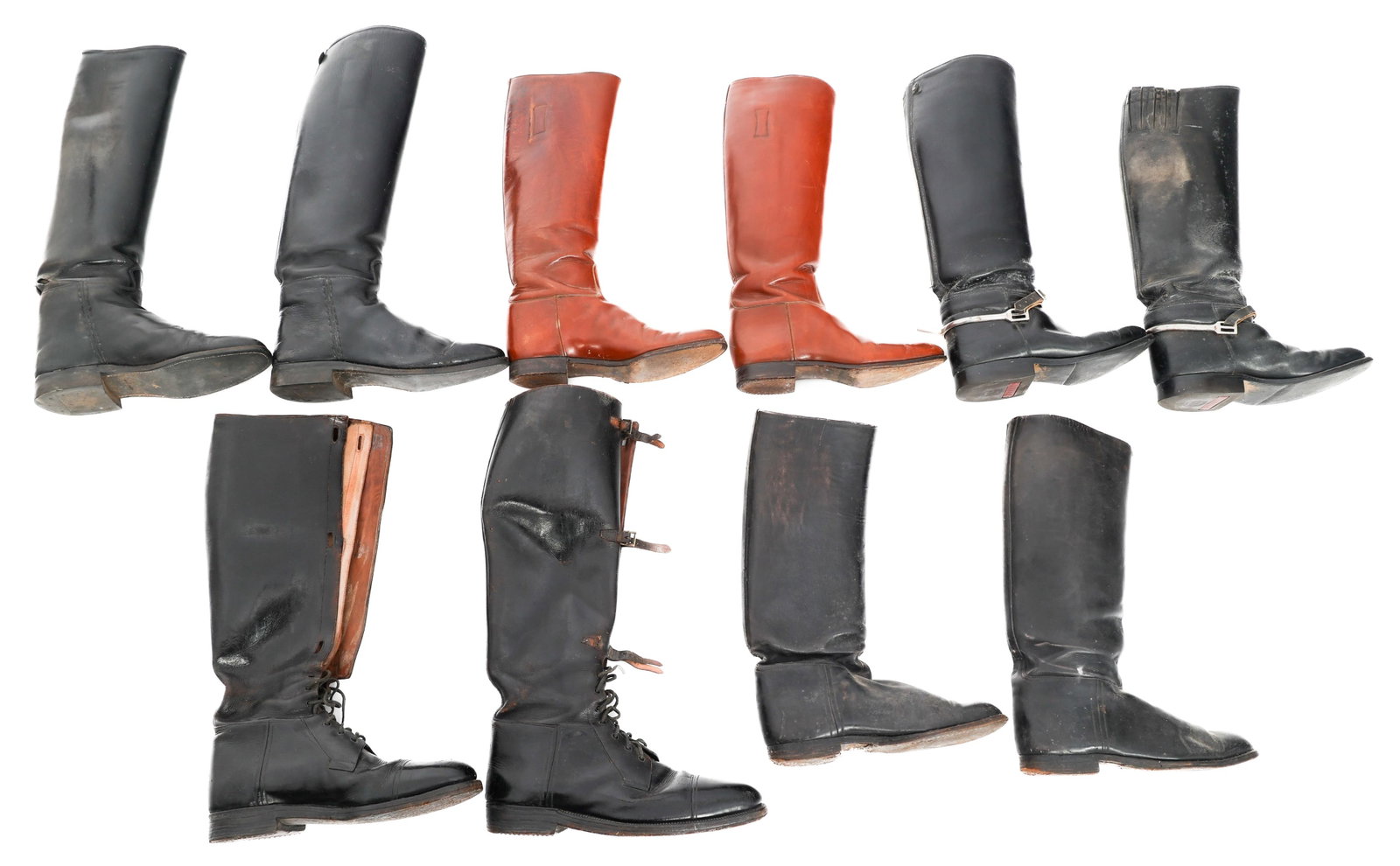 WWII US, GERMAN & BRITISH MILITARY LEATHER BOOTS: WWII US, GERMAN & BRITISH MILITARY LEATHER BOOTS WWII US, German and British Military Leather Boots. Some are maker marked. Various sizes.