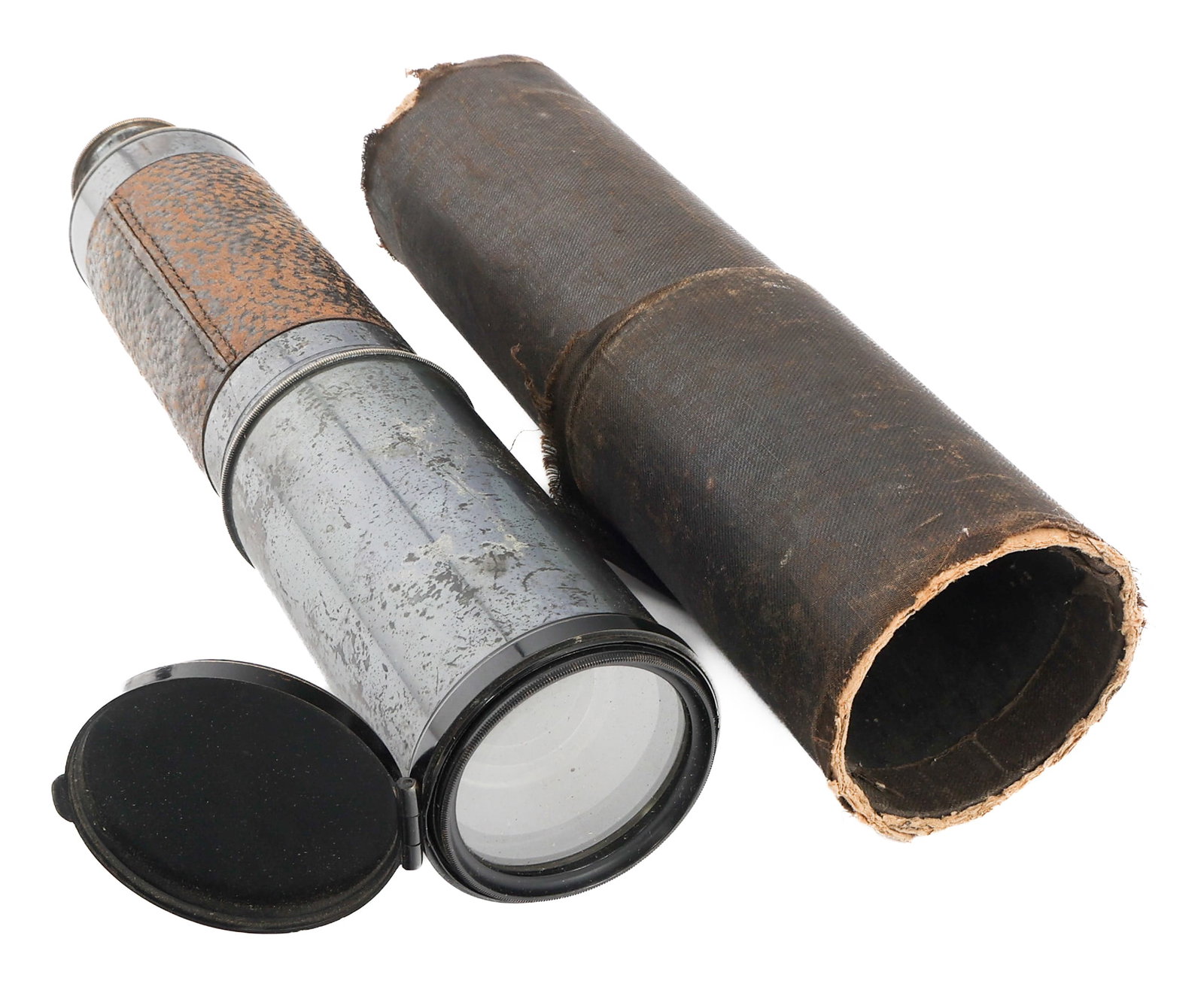 TELESCOPE by E. VION, PARIS: TELESCOPE by E. VION, PARIS Telescope by E. Vion, Paris. Alloy based construction with leather wrap and objective lens cap. Includes original leather wrapped case. Size: 45 1/2" Provenance: Lifetime M