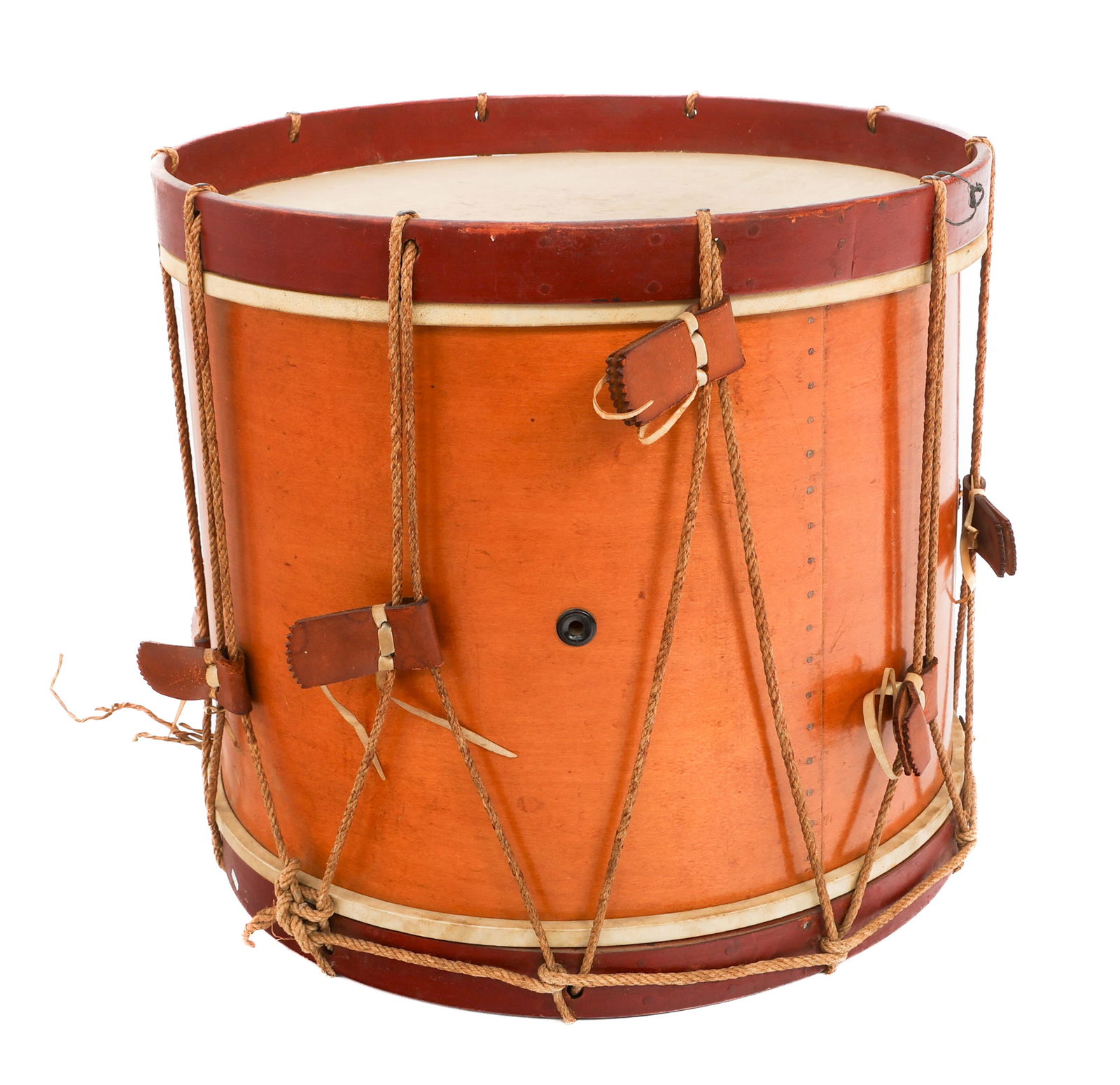 CIVIL WAR ERA US REGIMENTAL DRUM by JACOB STEWART: CIVIL WAR ERA US REGIMENTAL DRUM by JACOB STEWART Civil War Era US Regimental Drum. Wooden construction with rope, tuning band and key. Maker marked by Jacob Stewart Military and Toy Drums Pittsfield,