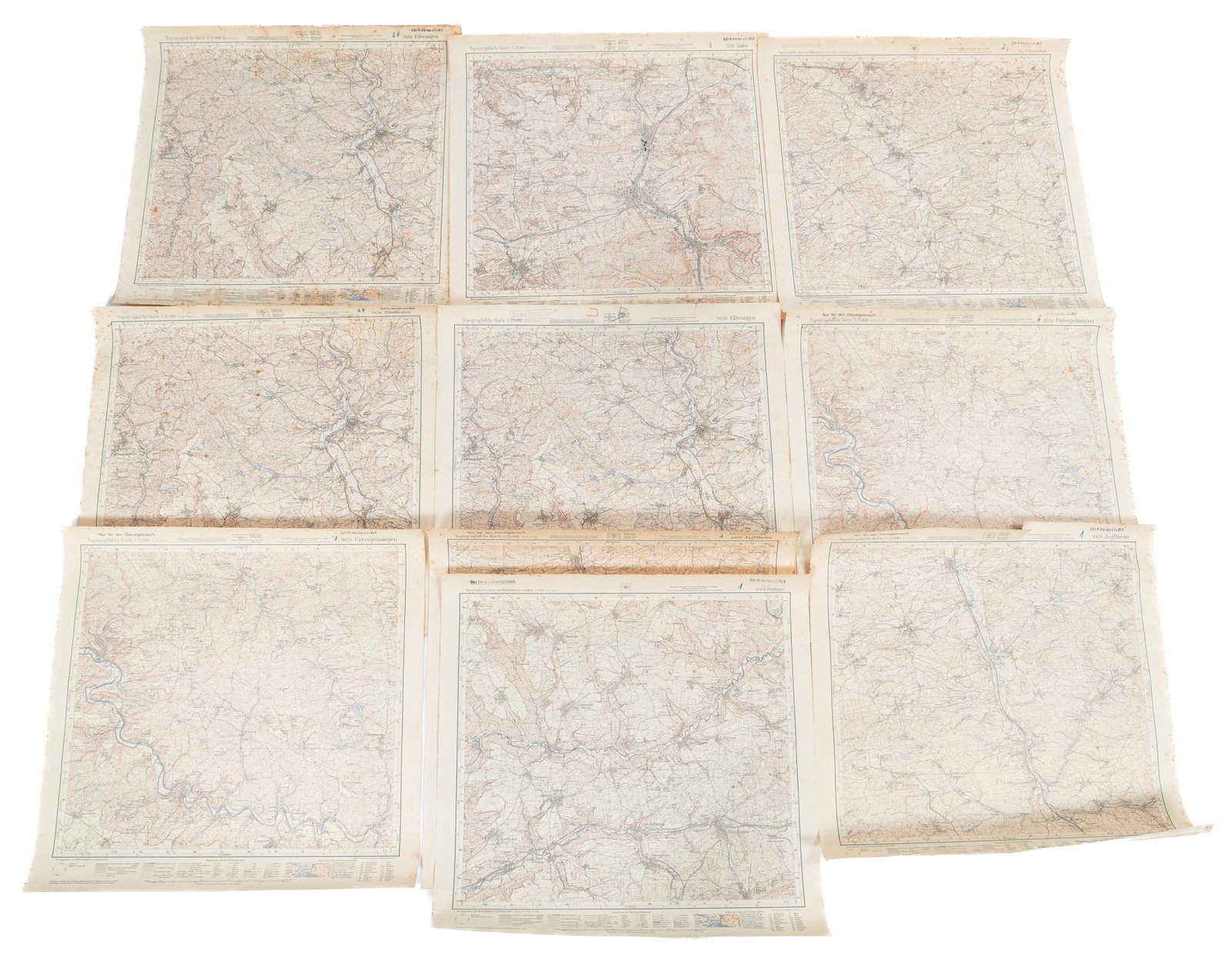 WWII GERMAN SS 5th PANZER BTN TOPOGRAPHICAL MAPS: WWII GERMAN SS 5th PANZER BTN TOPOGRAPHICAL MAPS WWII German Waffen-SS Panzer-Grenadier Training and Replacement Battalion Five Topographical Maps. 1:25,000 scale. Includes regions of Ellwangen, Oberf