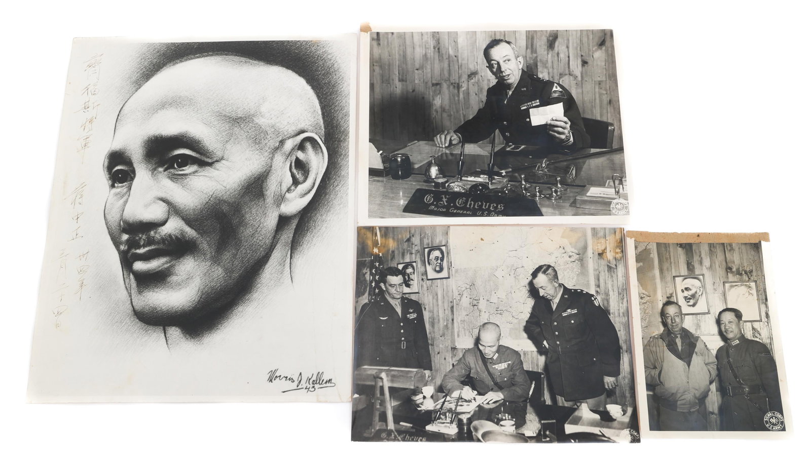 GEN. CHEVES & CHIANG KAI-SHEK SIGNATURE & PHOTOS: GEN. CHEVES & CHIANG KAI-SHEK SIGNATURE & PHOTOS WWII US Army CBI Major General Gilbert X. Cheves, Chinese Nationalists Generalalissimo Chiang Kai-Shek and General Chang Fa Kuei Photos, and Hand Signe