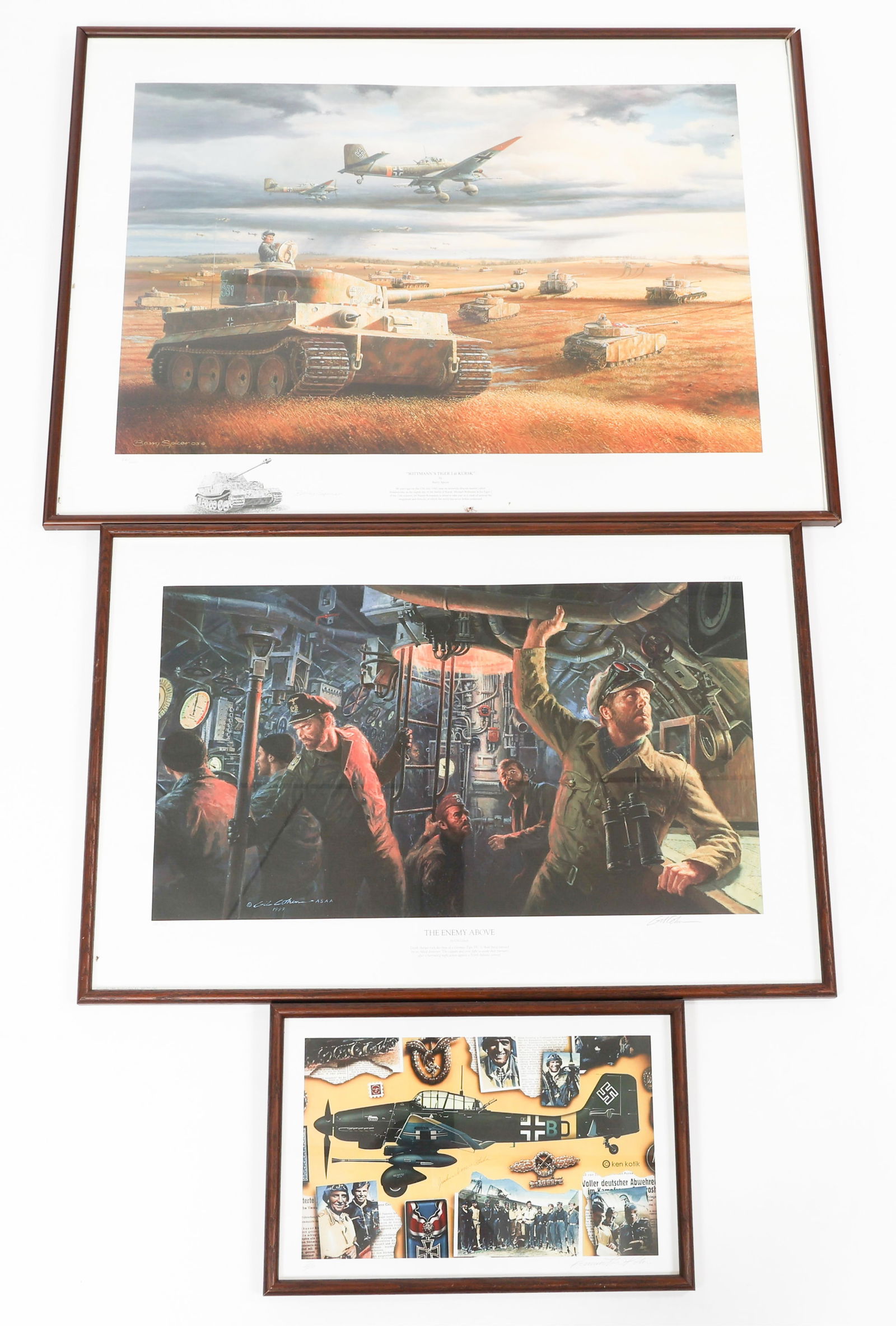 BARRY SPICER & GIL COHEN WWII THEMED LITHOGRAPHS: BARRY SPICER & GIL COHEN WWII THEMED LITHOGRAPHS Barry Spicer and Gil Cohen WWII Themed and Signed Lithographs. (1) Barry Spicer "Wittmann's Tiger I at Kurk". Edition 54/650. Hand signed by Spicer. (1