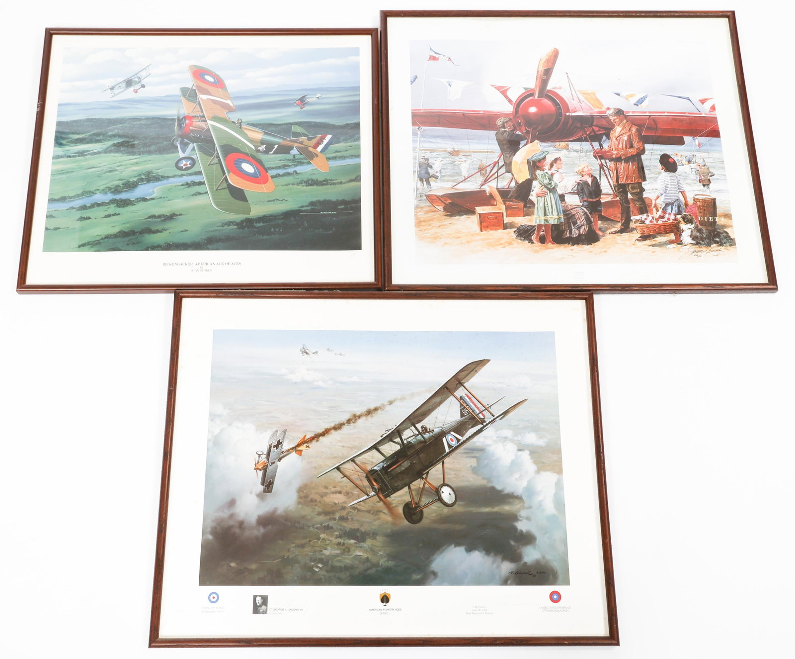 STOKES, DIETZ & GRINNELL WWI AVIATION LITHOGRAPHS: STOKES, DIETZ & GRINNELL WWI AVIATION LITHOGRAPHS Stan Stokes, James Dietz and Roy Grinnell WWI Aviation Themed Lithographs. (1) Stan Stokes "Rickenbacker: American Ace of Aces". Edition 133/500. Hand