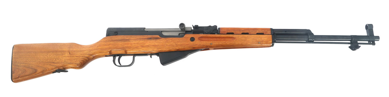 NORINCO TYPE 56 7.62X39mm CALIBER SKS RIFLE: NORINCO TYPE 56 7.62X39mm CALIBER SKS RIFLE Chinese Norinco Type 56 7.62x39mm caliber semi automatic SKS rifle. KSI import stamp on left side of receiver. Front hooded sight. Rear adjustable open sigh